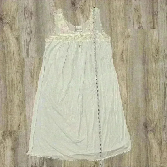 Vintage Nicole Sleeveless Nightgown Satin Lace Slip Blue Modest Chemise Size S - Picture 4 of 7